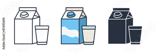 milk carton with a glass of milk Icon symbol vector illustration isolated on white background