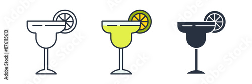 margarita glass with a slice of lime Icon symbol vector illustration isolated on white background