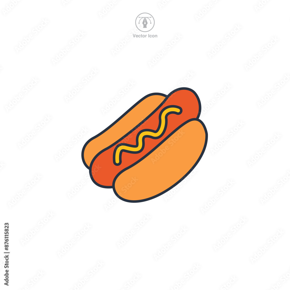 hot dog in a bun with mustard Icon symbol vector illustration isolated on white background hot dog in a bun with mustard Icon symbol vector illustration isolated on white background