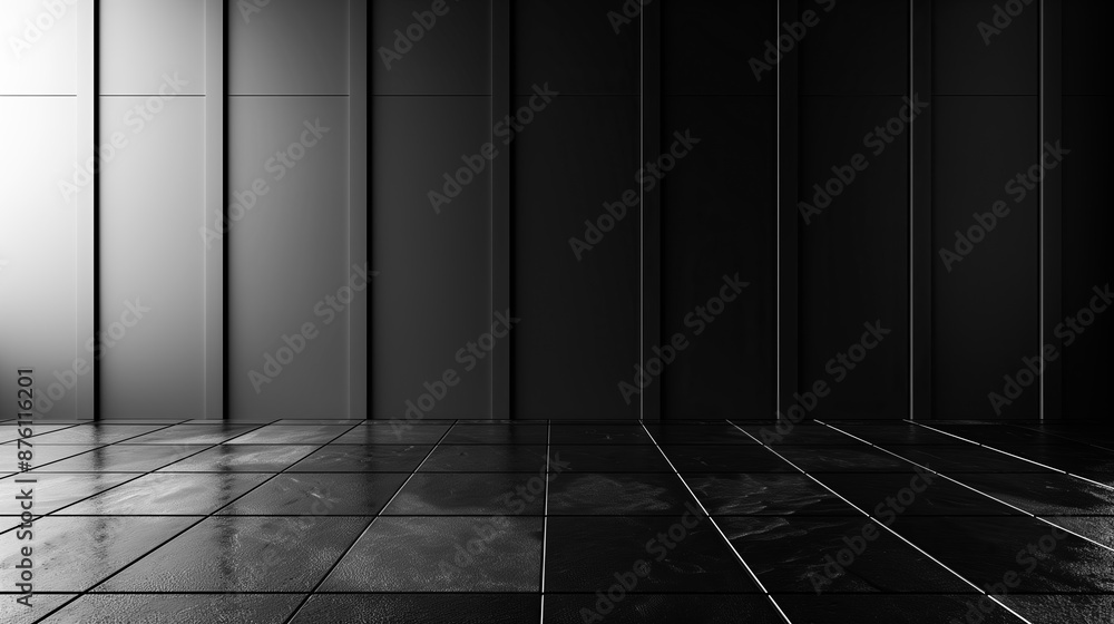 A sleek, modern product presentation scene unfolds in a minimalist dark room. A sleek, modern product presentation scene unfolds in a minimalist dark room.