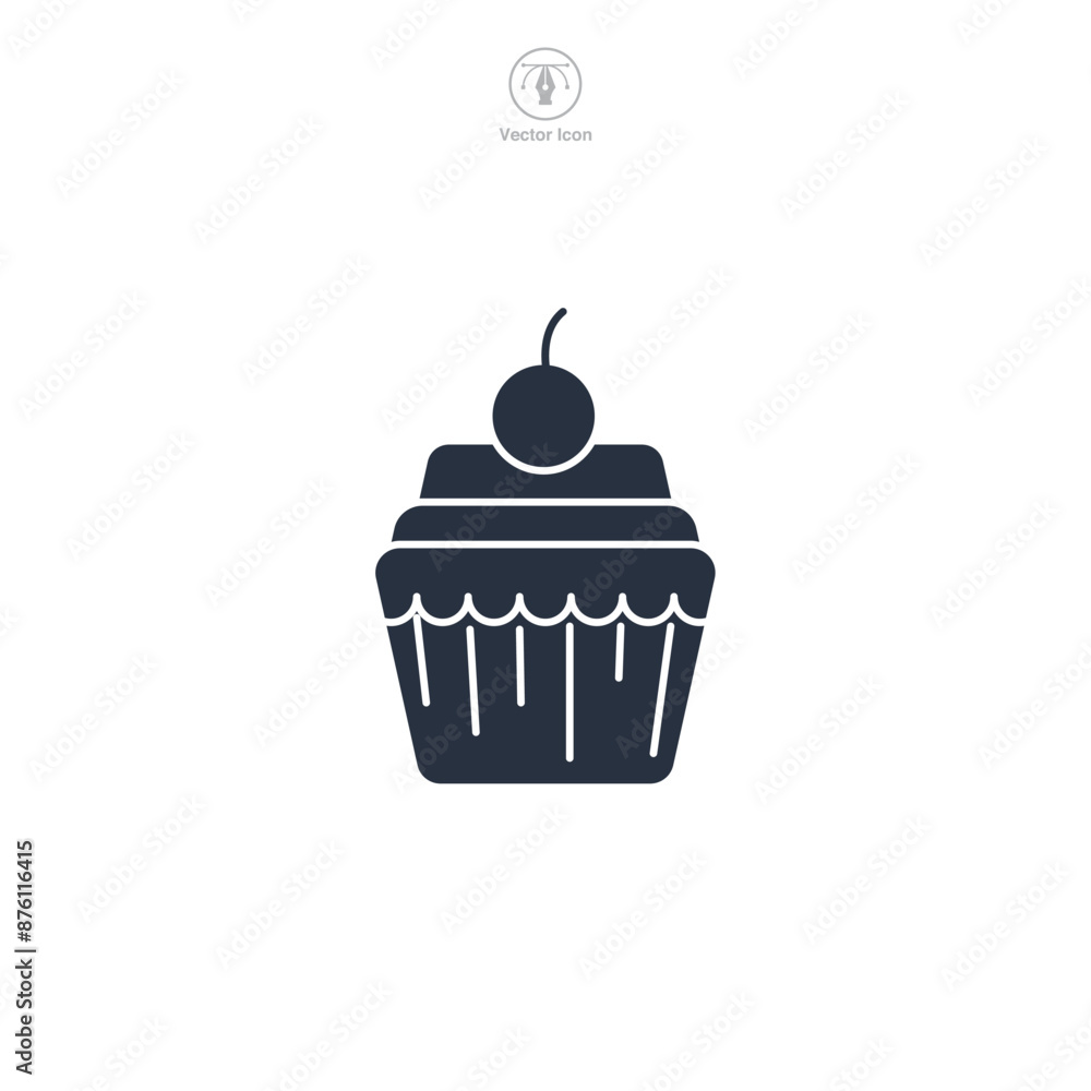 cupcake with frosting and a cherry on top Icon symbol vector illustration isolated on white background cupcake with frosting and a cherry on top Icon symbol vector illustration isolated on white background