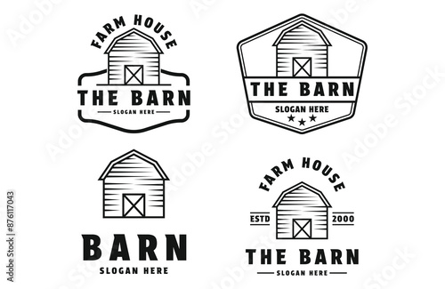 set collection barn farm logo design concept vintage retro label badge