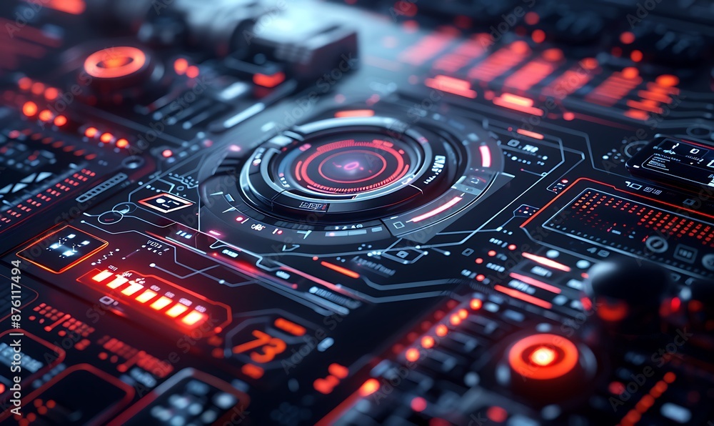 Futuristic Interface with Red Glowing Lights Futuristic Interface with Red Glowing Lights