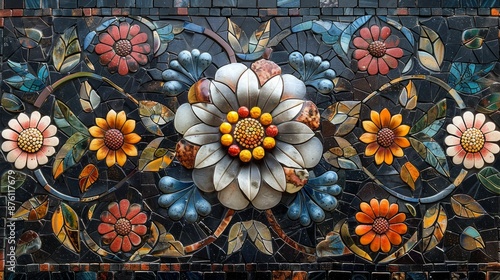 Wallpaper Mural A detailed view of a mosaic tile pattern, with colorful, small tiles arranged in an intricate design. Great for themes of art, craftsmanship AI Generative. Torontodigital.ca