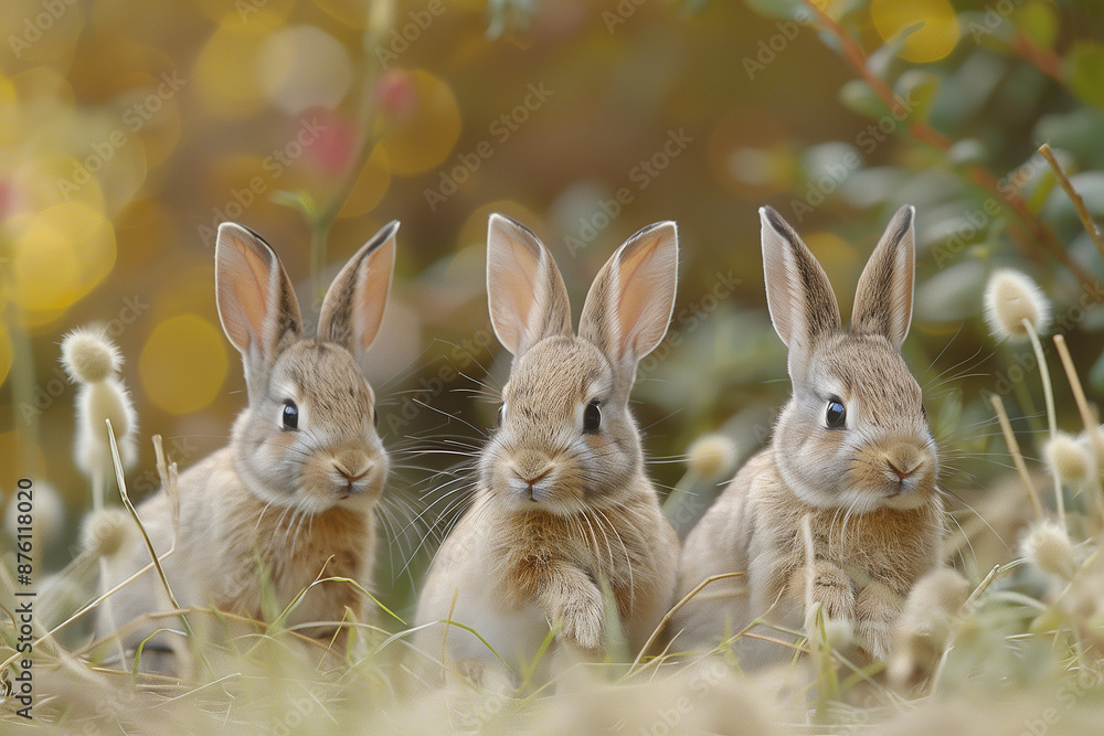 Obraz premium Rabbits hopping through tall grass