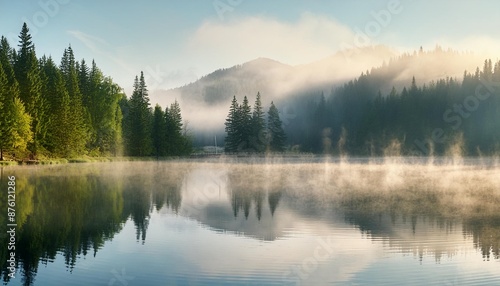 misty morning lake depict the tranquility of a mist shrouded waterbody