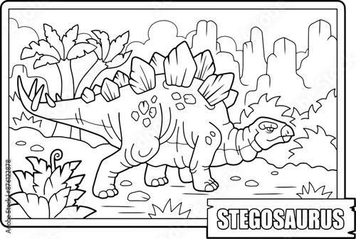 prehistoric dinosaur stegosaurus, coloring book for children