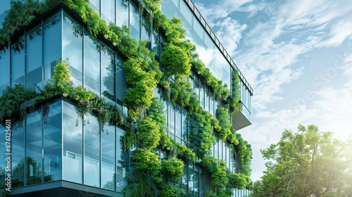 Wallpaper Mural Architecture image with a modern glass building with a lot of green plants trees and bushes for business architecture environmental friendly and eco-concept  Torontodigital.ca