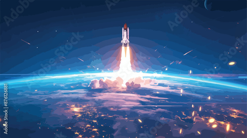 A space shuttlerocket liftoff into the sky view 