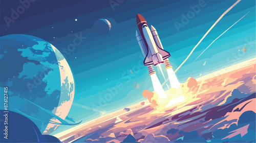 A space shuttlerocket liftoff into the sky view 