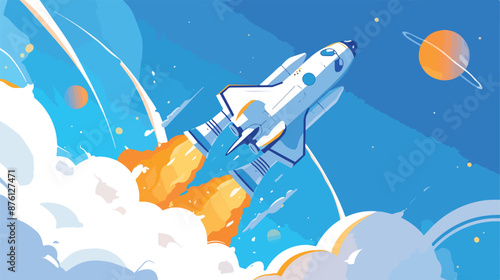 A space shuttlerocket liftoff into the sky view from