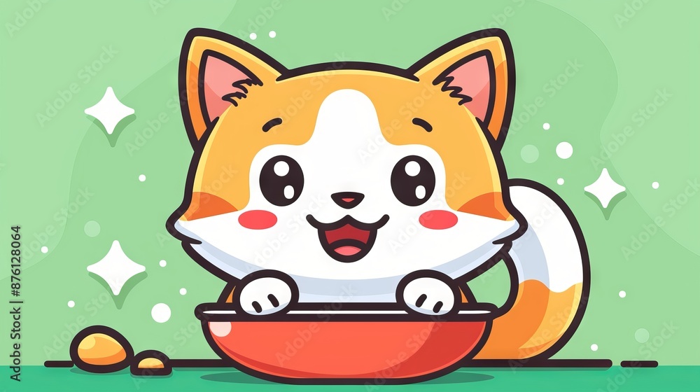 beggar red kitten with a bowl, concept: animal food, copy space banner, caring for fluffies beggar red kitten with a bowl, concept: animal food, copy space banner, caring for fluffies