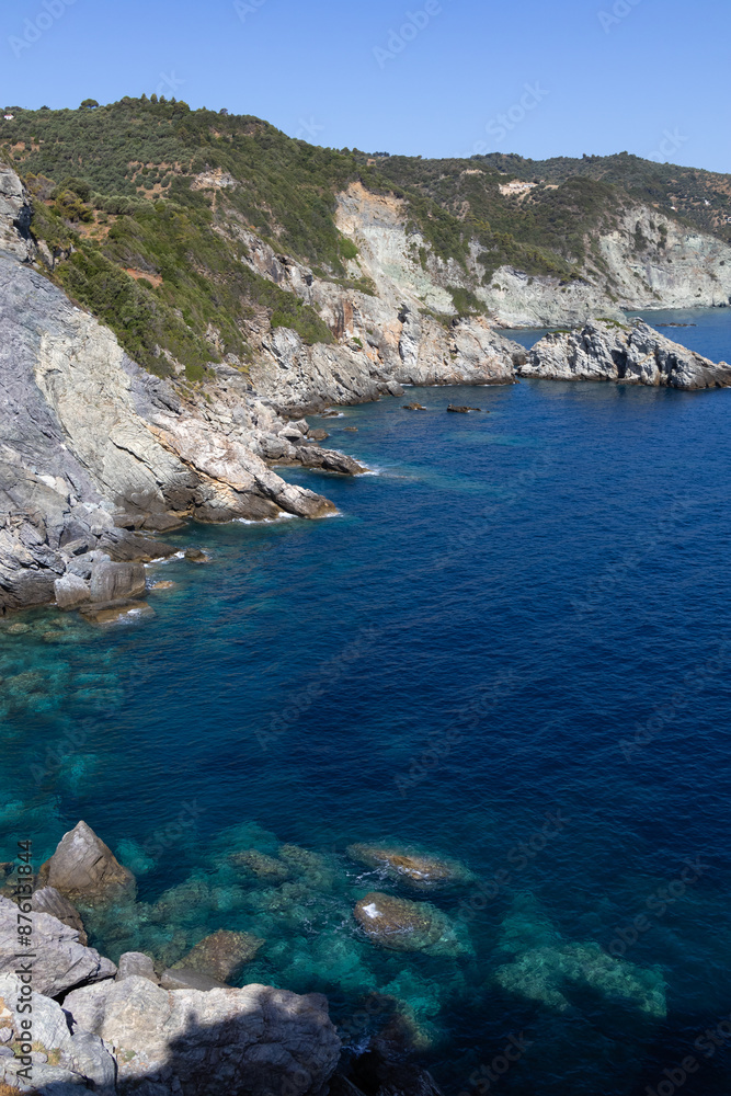 Fototapeta premium Amazing nature and sea landscapes of Greece. Skopelos island, Sporades. View of Agios Ioannis bay and beach