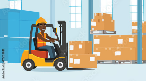 An african warehouse worker loading cardboard boxes.