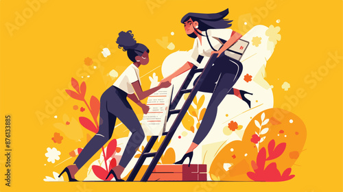 An african woman runs up the career ladder while anot