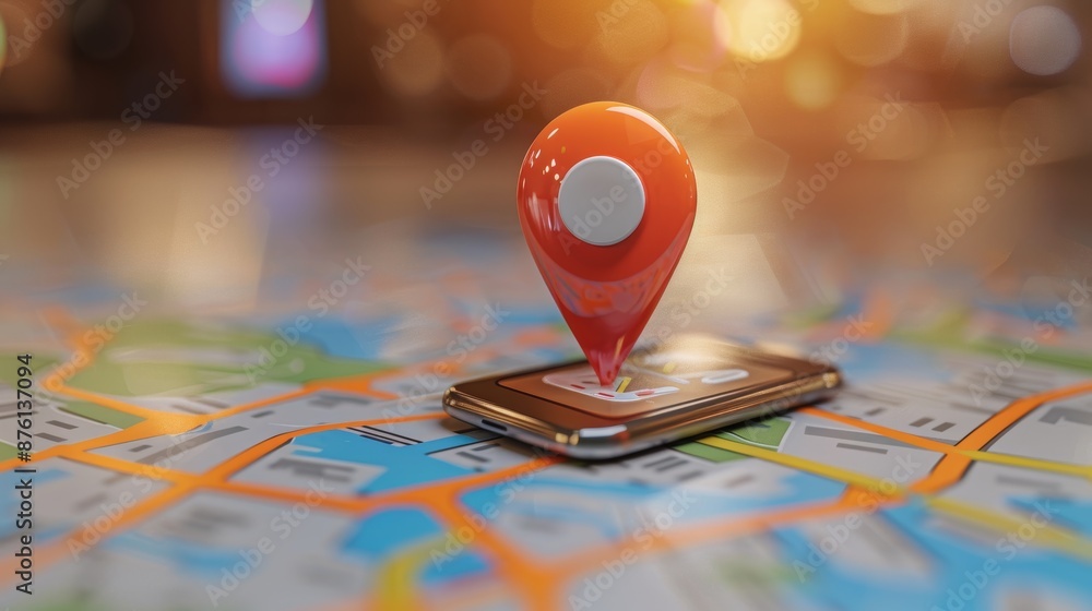3D Map travel location. Locator mark of map and location pin or navigation icon sign on background with search. 3D rendering. 3D Map travel location. Locator mark of map and location pin or navigation icon sign on background with search. 3D rendering.