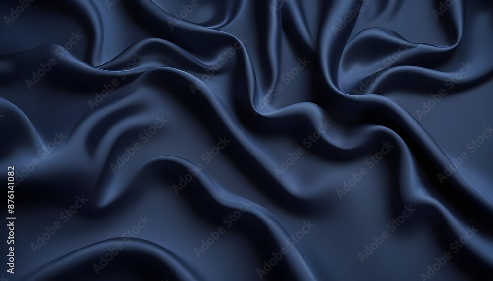 Fototapeta premium Navy blue walvet fabric abstract wavy background