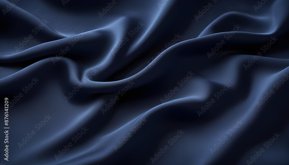 Fototapeta premium Navy blue walvet fabric abstract wavy background