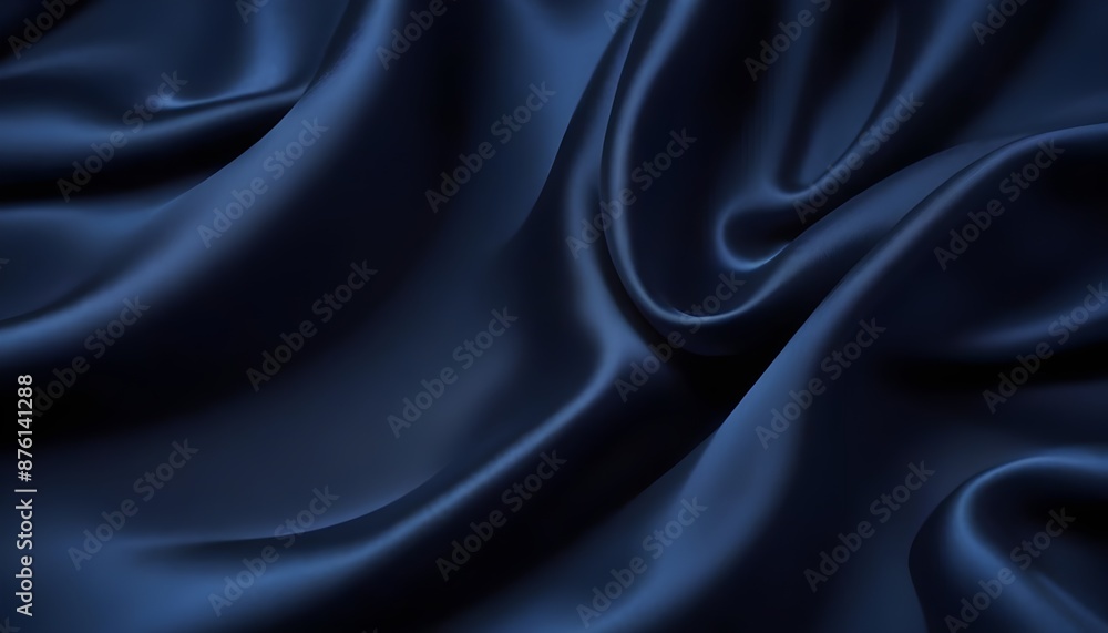 Fototapeta premium Navy blue walvet fabric abstract wavy background