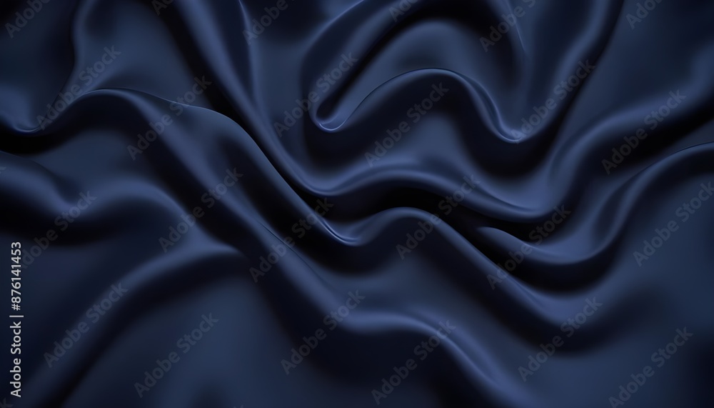 Fototapeta premium Navy blue walvet fabric abstract wavy background