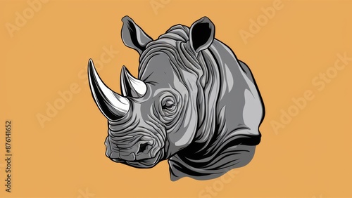 A rhino is shown in a drawing on an orange background, AI