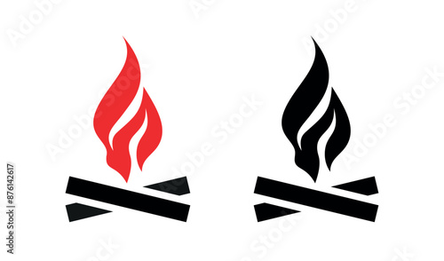 Bonfire or fire icon. Burning wood, a symbol of warmth and light. An attribute of a hike or overnight stay in the forest.