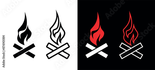 Bonfire or fire icon. Burning wood, a symbol of warmth and light. An attribute of a hike or overnight stay in the forest.