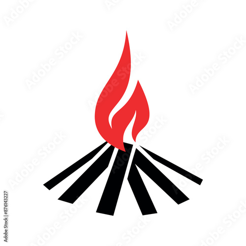 Bonfire or fire icon. Burning wood, a symbol of warmth and light. An attribute of a hike or overnight stay in the forest.