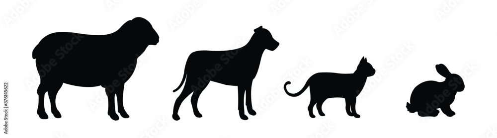 A group of isolated animal silhouettes on a white backdrop. A group of isolated animal silhouettes on a white backdrop.