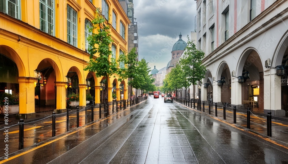 Obraz premium 비내리는 도시 풍경