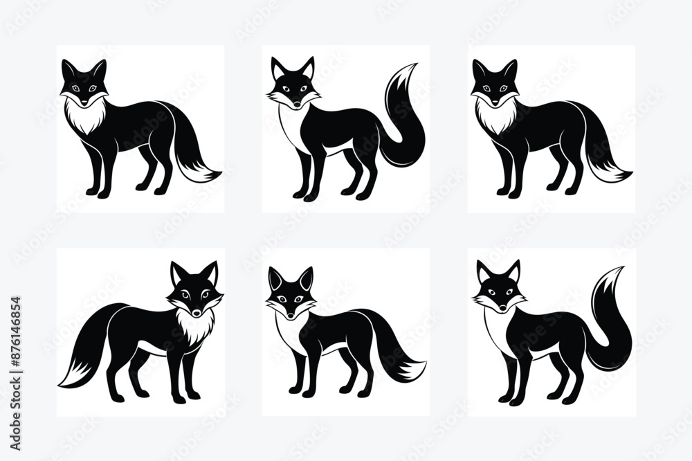 set of fox silhouettes set of fox silhouettes