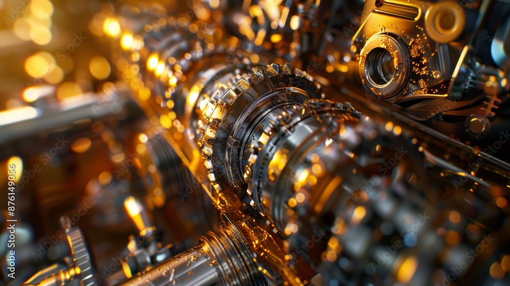 Intricate Mechanical Gear System in Car Engine Reflecting Precision Engineering and Metallic Finishes Intricate Mechanical Gear System in Car Engine Reflecting Precision Engineering and Metallic Finishes