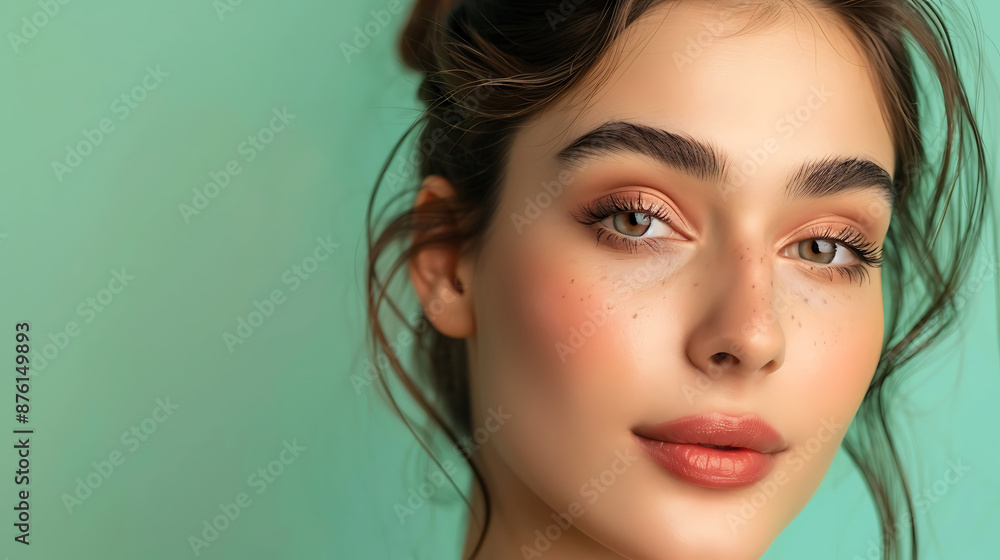 Close-up portrait of a young Indian woman with natural makeup skincare.