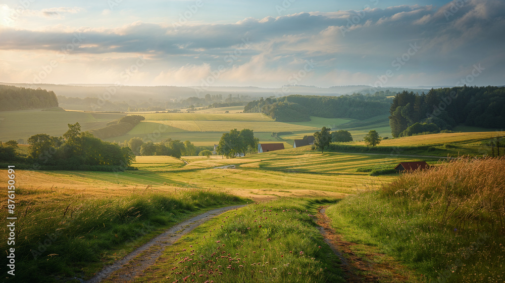 Obraz premium Calm peaceful Dutch Landscape. Background image. Created with Generative AI technology.