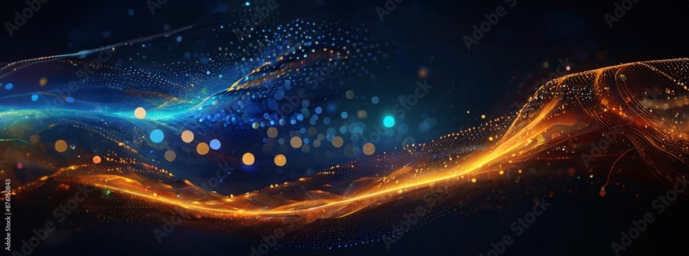 Obraz premium Digital science futuristic technology light rays stripes lines light background. AI generated, 3d Futuristic Cosmic Design. Technology Background. Visual Presentation on the Analysis of Big Data.