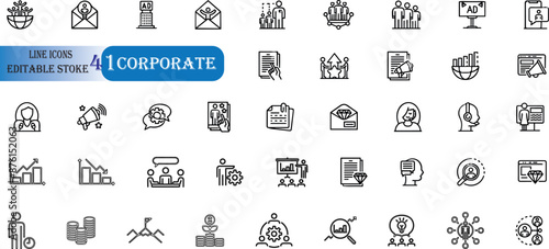 Set of 41 outline icons related to corporate. 