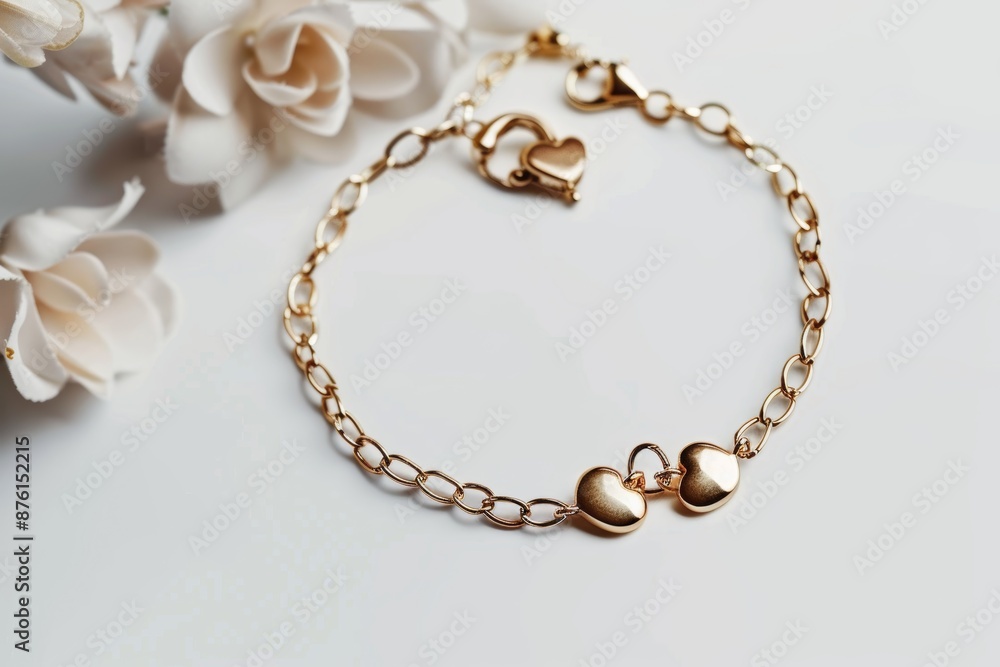 Elegant Heart-Shaped Charm Bracelet on White Background for Fashion Jewelry Display Elegant Heart-Shaped Charm Bracelet on White Background for Fashion Jewelry Display