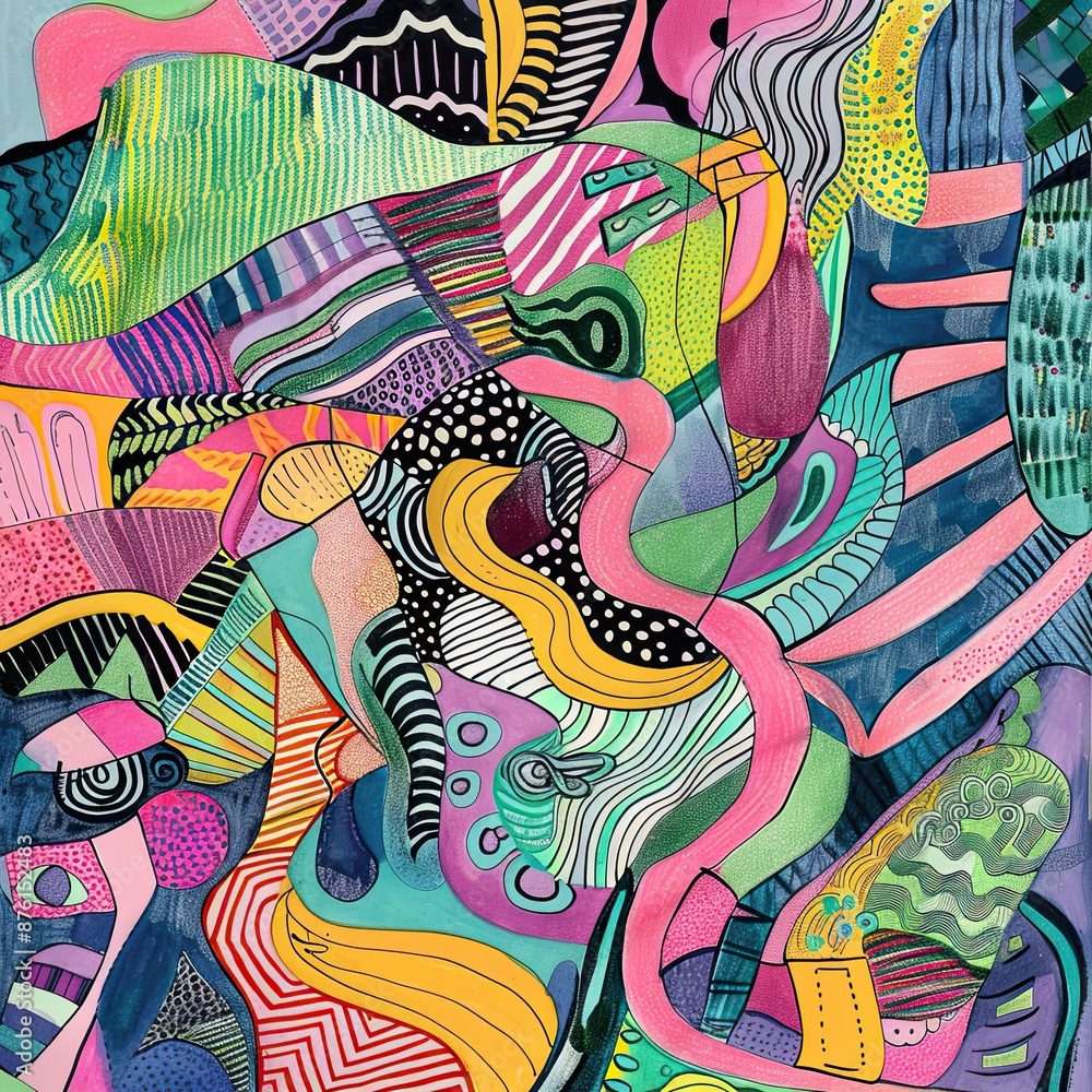 Obraz premium Abstract line art with intricate, overlapping patterns and a mix of bold and pastel colors