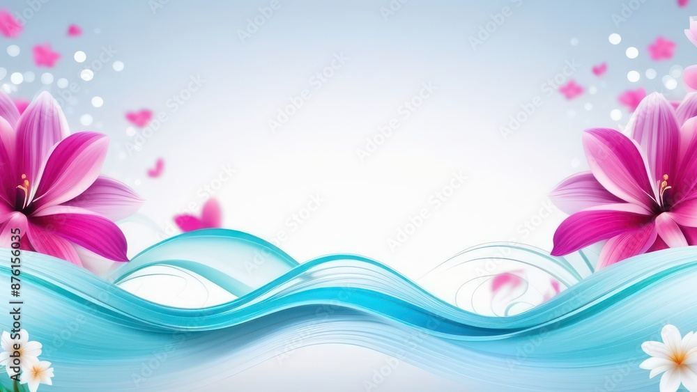 Abstract flowing waves with beautiful flowers on white background Abstract flowing waves with beautiful flowers on white background