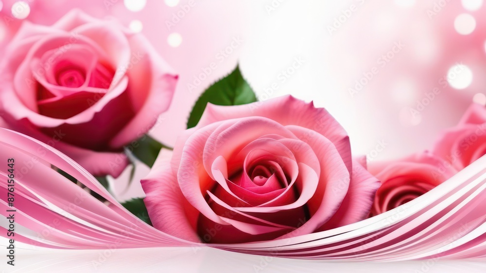 Abstract flowing waves with beautiful roses on white background Abstract flowing waves with beautiful roses on white background