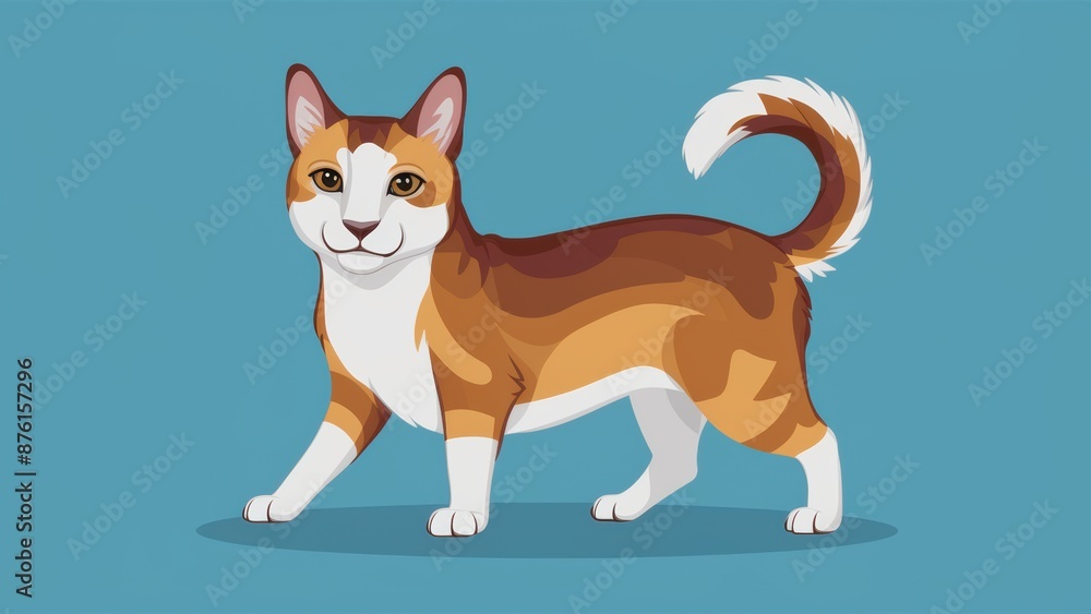 A cartoon cat standing on a blue background with white paws, AI A cartoon cat standing on a blue background with white paws, AI