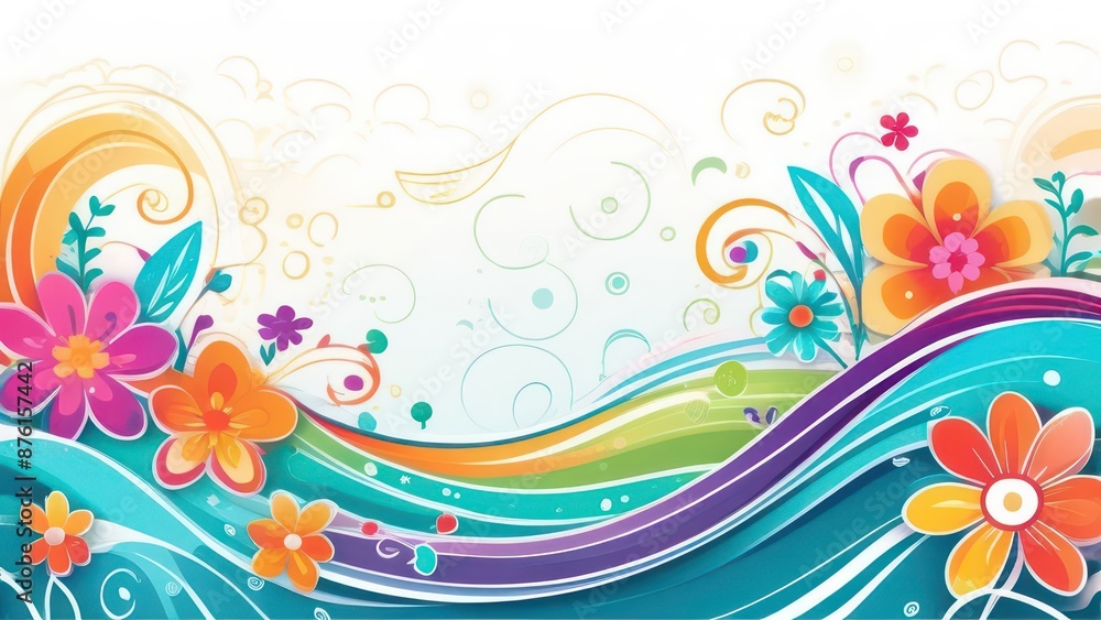 Abstract flowing waves with beautiful flowers on white background Abstract flowing waves with beautiful flowers on white background