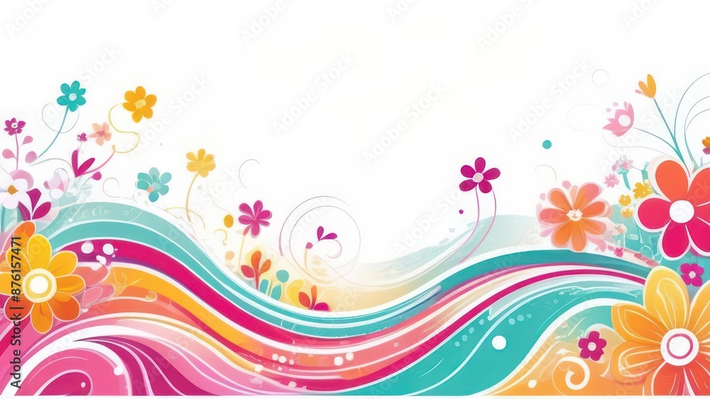 Abstract flowing waves with beautiful flowers on white background Abstract flowing waves with beautiful flowers on white background