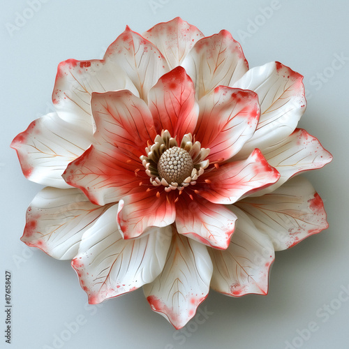 Wallpaper Mural Intricate Red and White Flower Sculpture on White Background. Detailed view of an intricate red and white flower sculpture with textured petals on a white background Torontodigital.ca