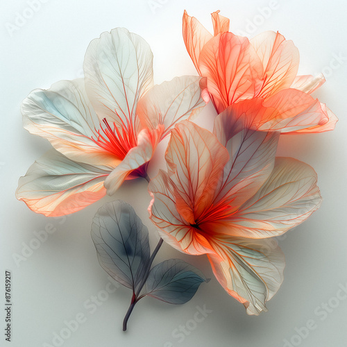Wallpaper Mural Artistic Blue and Orange Hibiscus Flowers on White Background. Detailed view of artistic blue and orange hibiscus flowers with vibrant petals on a white background Torontodigital.ca