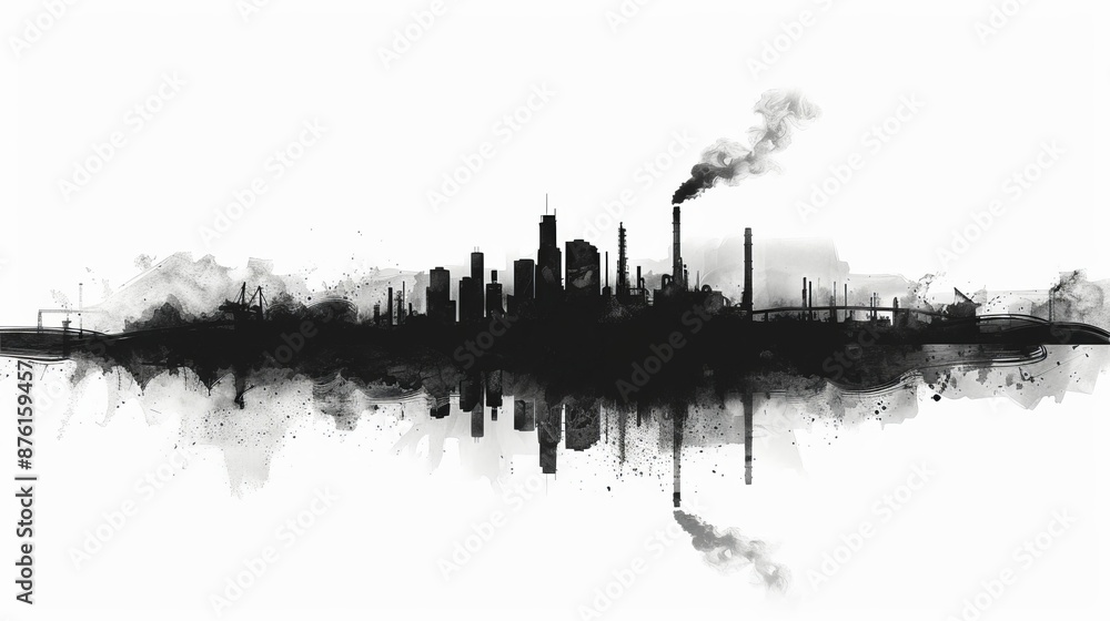 Fototapeta premium Industrial City Skyline Watercolor Illustration