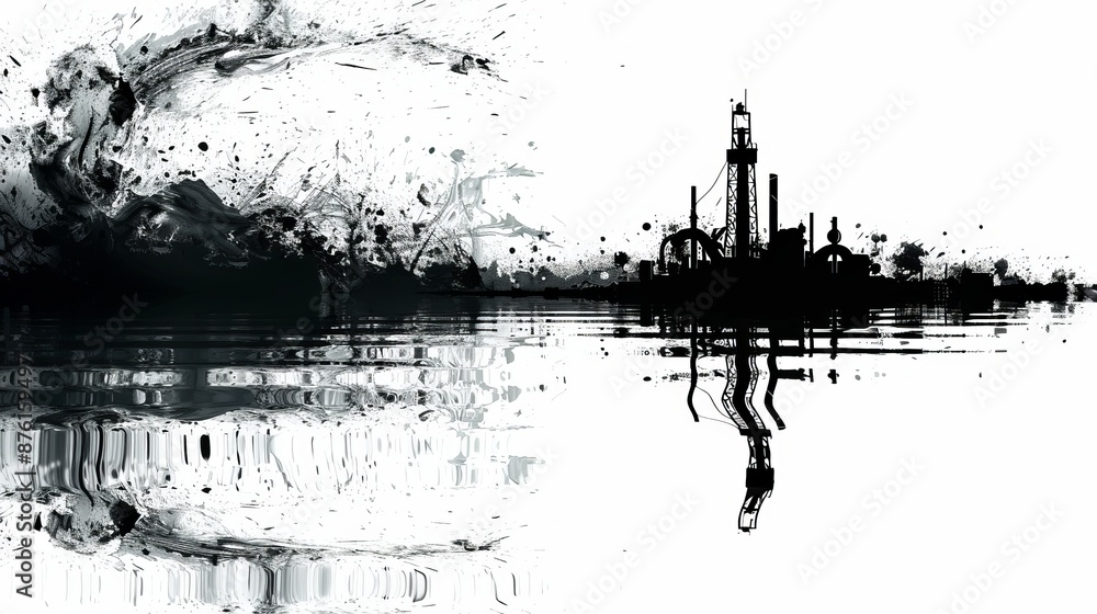 Fototapeta premium Black And White Cityscape With Water Reflection