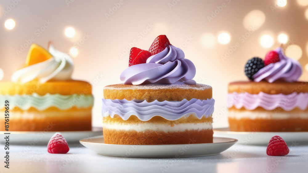 Abstract flowing waves with cakes on white background with beautiful bokeh Abstract flowing waves with cakes on white background with beautiful bokeh