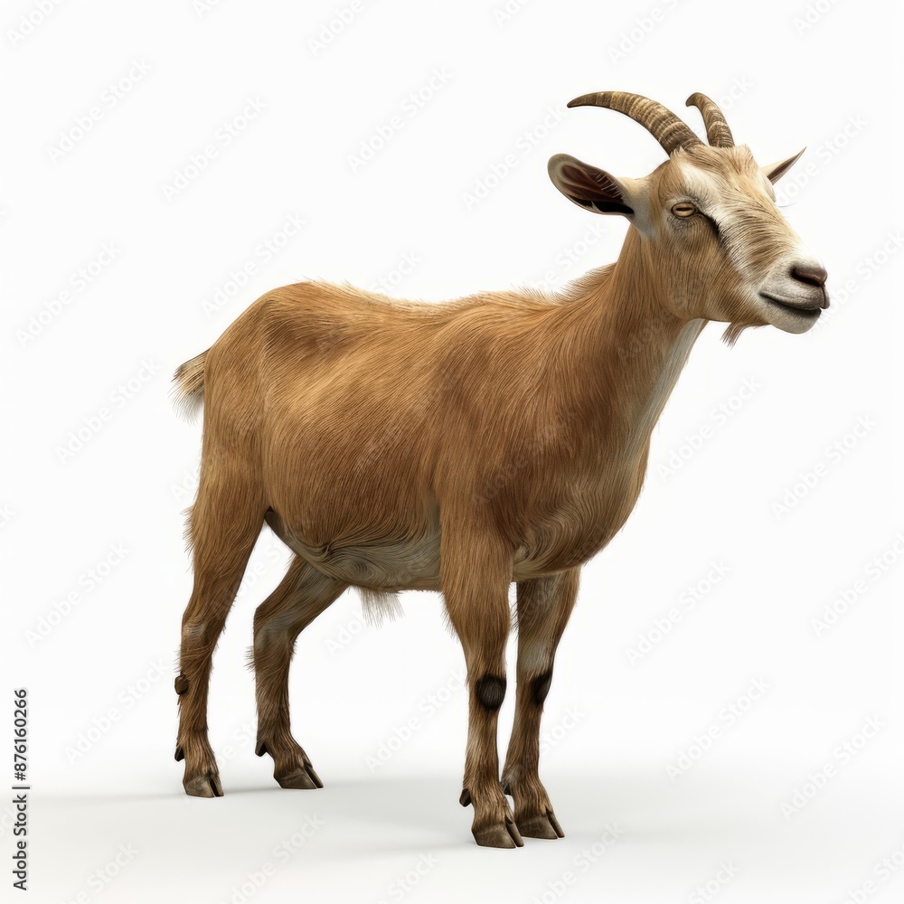 Realistic 3D rendering of a brown goat in a white background Realistic 3D rendering of a brown goat in a white background