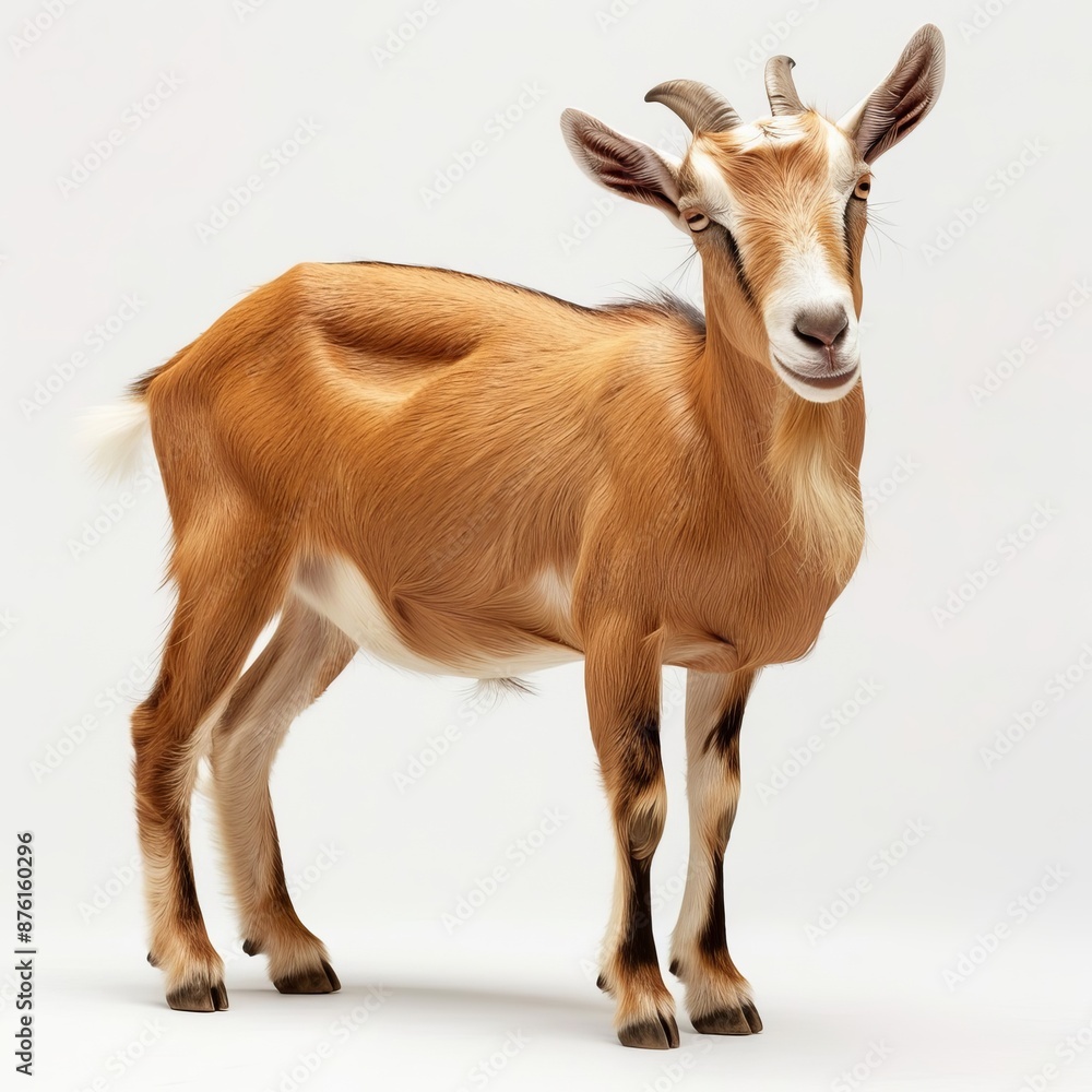 Fototapeta premium Portrait of a Brown Goat in a White Background